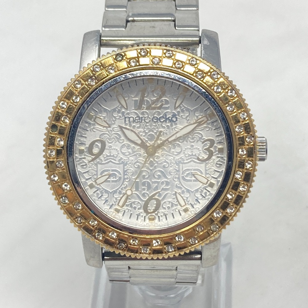 Red by Marc Ecko Watch Women 42mm Silver Gold Tone READ Crystals New Batt 7.75"